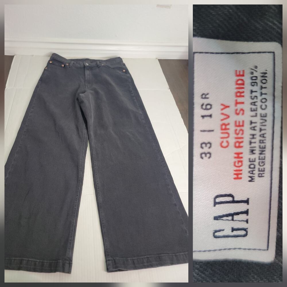 Gap Jeans Women's Sz 33 Curvy High Rise Stride Wide Leg Charcoal Black Stretch